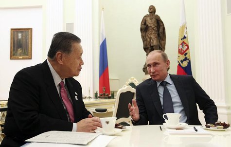 Russian President Vladimir Putin (R) meets with Yoshiro Mori, former Japanese prime minister and Special Envoy of current Prime Minister Shi Russian President Vladimir Putin (R) meets with Yoshiro Mori, former Japanese prime minister and Special Envoy of current Prime Minister Shi