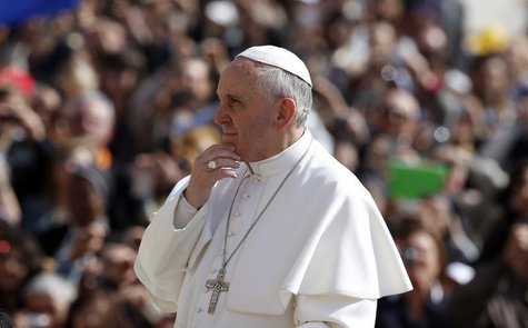 Pope Francis looks on as he arrives at the weekly audience in Saint Peter's Square at the Vatican April 24, 2013. REUTERS/Alessandro Bianchi Pope Francis looks on as he arrives at the weekly audience in Saint Peter's Square at the Vatican April 24, 2013. REUTERS/Alessandro Bianchi