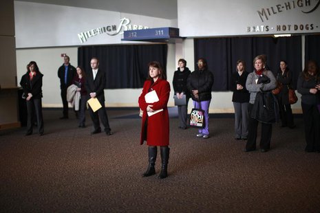 Job seekers listen to a presentation at the Colorado Hospital Association health care career fair in Denver April 9, 2013. REUTERS/Rick Wilk Job seekers listen to a presentation at the Colorado Hospital Association health care career fair in Denver April 9, 2013. REUTERS/Rick Wilk