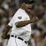Detroit Tigers closer Jose Valverde, who earned his first save of the season in Detroit's 7-5 win over Kansas City on Wednesday, April 24, 2013.