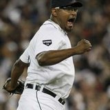 Detroit Tigers closer Jose Valverde, who earned his first save of the season in Detroit's 7-5 win over Kansas City on Wednesday, April 24, 2013. Detroit Tigers closer Jose Valverde, who earned his first save of the season in Detroit's 7-5 win over Kansas City on Wednesday, April 24, 2013.