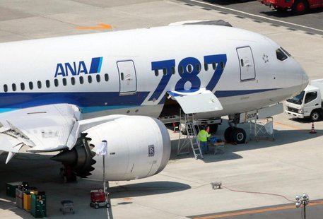 An All Nippon Airways' (ANA) Boeing Co's 787 Dreamliner plane receives restoration work at Okayama airport in Okayama, western Japan, in thi An All Nippon Airways' (ANA) Boeing Co's 787 Dreamliner plane receives restoration work at Okayama airport in Okayama, western Japan, in thi
