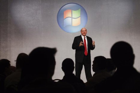 Microsoft CEO Steve Ballmer speaks about the upcoming release of Microsoft's new operating system, Windows 7, in Toronto, October 21, 2009. Microsoft CEO Steve Ballmer speaks about the upcoming release of Microsoft's new operating system, Windows 7, in Toronto, October 21, 2009.