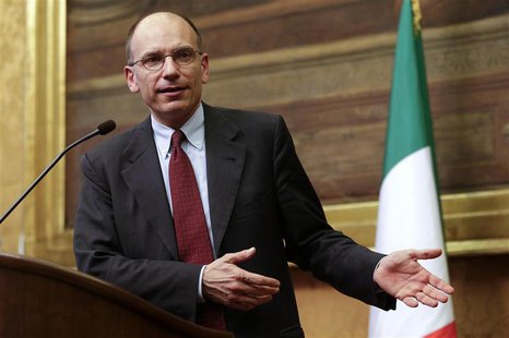 Deputy leader of Italy's centre-left Democratic Party (PD) Enrico Letta talks during a news conference at Montecitorio palace in Rome April Deputy leader of Italy's centre-left Democratic Party (PD) Enrico Letta talks during a news conference at Montecitorio palace in Rome April