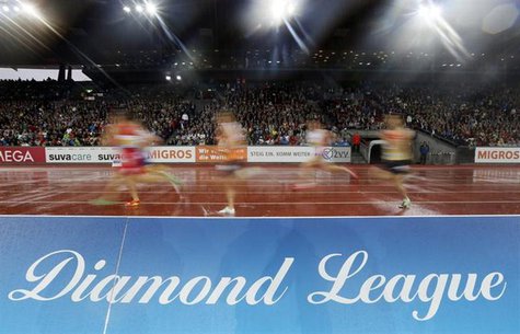 Athletes compete during the men's 3,000m relay Americaine Swiss Post Run (Young Diamond's Challenge) during the Weltklasse Diamond League me Athletes compete during the men's 3,000m relay Americaine Swiss Post Run (Young Diamond's Challenge) during the Weltklasse Diamond League me