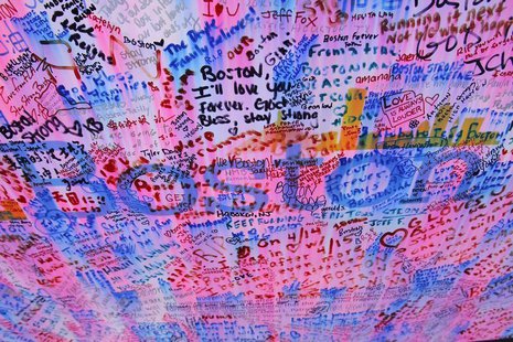 Messages at a memorial for the victims of the Boston Marathon bombings are seen in Boston, Massachusetts April 25, 2013. REUTERS/Jessica Rin Messages at a memorial for the victims of the Boston Marathon bombings are seen in Boston, Massachusetts April 25, 2013. REUTERS/Jessica Rin