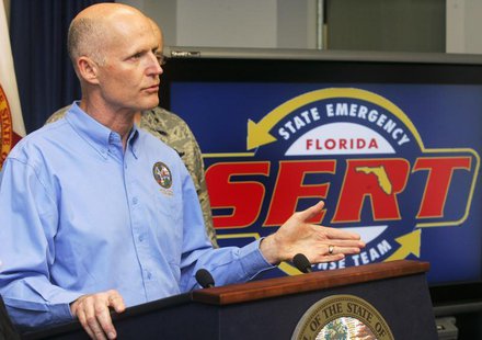 Florida Governor Rick Scott holds a news conference at the State Emergency Operations Center in Tallahassee, Florida, August 27, 2012. REUTE Florida Governor Rick Scott holds a news conference at the State Emergency Operations Center in Tallahassee, Florida, August 27, 2012. REUTE