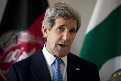 U.S. Secretary of State John Kerry delivers a statement after a meeting with Afghan President Hamid Karzai and Pakistani Army Chief General U.S. Secretary of State John Kerry delivers a statement after a meeting with Afghan President Hamid Karzai and Pakistani Army Chief General