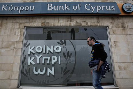 A man walks past a branch of Bank of Cyprus in Nicosia March 31, 2013. REUTERS/Yorgos Karahalis A man walks past a branch of Bank of Cyprus in Nicosia March 31, 2013. REUTERS/Yorgos Karahalis