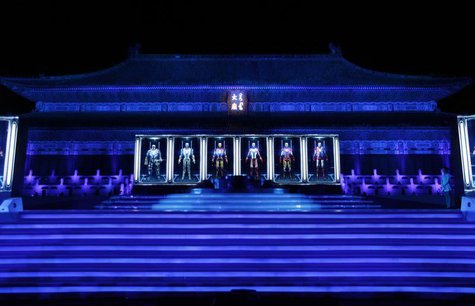 Screens show a group of Iron Man during a promotional event of the movie "Iron Man 3" before its release in China in early May at the Imperi Screens show a group of Iron Man during a promotional event of the movie "Iron Man 3" before its release in China in early May at the Imperi