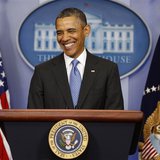 U.S. President Barack Obama smiles before he speaks to the media in the Brady Press Briefing Room at the White House in Washington, April 30
