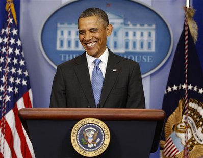 U.S. President Barack Obama smiles before he speaks to the media in the Brady Press Briefing Room at the White House in Washington, April 30 U.S. President Barack Obama smiles before he speaks to the media in the Brady Press Briefing Room at the White House in Washington, April 30