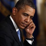 U.S. President Barack Obama is pictured as first lady Michelle Obama (not pictured) speaks during an event on finding employment for militar