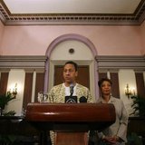 U.S. Congressman Mel Watt talks to the media next to U.S Congresswoman Barbara Lee during a news conference in Havana April 6, 2009. REUTERS