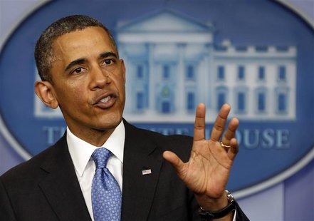 U.S. President Barack Obama speaks to the media in the Brady Press Briefing Room at the White House in Washington, April 30, 2013. REUTERS/L U.S. President Barack Obama speaks to the media in the Brady Press Briefing Room at the White House in Washington, April 30, 2013. REUTERS/L