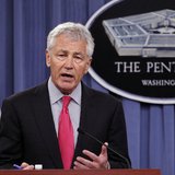 U.S. Defense Secretary Chuck Hagel speaks during a joint news conference with Japanese Defense Minister Itsunori Onodera at the Pentagon in 