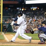 HE DID IT AGAIN: Detroit Tigers 1B Prince Fielder connects on a Vance Worley pitch in the fifth inning for a two-run homer as catcher Joe Mauer and home plate Chad Fairchild (L) to cap Detroit's 6-1 victory over the Twins on Apr. 30, 2013. (photo courtesy Detroit Tigers) HE DID IT AGAIN: Detroit Tigers 1B Prince Fielder connects on a Vance Worley pitch in the fifth inning for a two-run homer as catcher Joe Mauer and home plate Chad Fairchild (L) to cap Detroit's 6-1 victory over the Twins on Apr. 30, 2013. (photo courtesy Detroit Tigers)