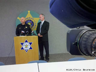 Winnebago Co. Sheriff John Matz, left, and District Attorney Christian Gossett hold a news conference May 1, 2013, to discuss the April 19 fatal shooting of a man by a town of Menasha police officer. (courtesy of FOX 11). Winnebago Co. Sheriff John Matz, left, and District Attorney Christian Gossett hold a news conference May 1, 2013, to discuss the April 19 fatal shooting of a man by a town of Menasha police officer. (courtesy of FOX 11).
