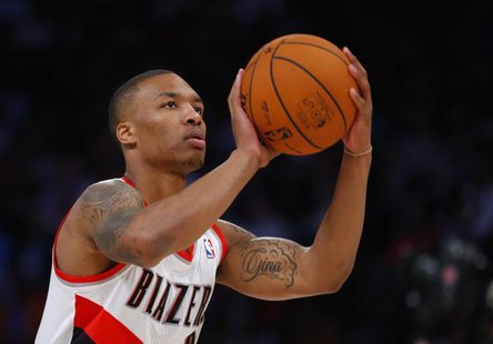 West All-Star Damian Lillard of the Portland Trailblazers takes part in the All-Star Skills competition during the NBA basketball All-Star w West All-Star Damian Lillard of the Portland Trailblazers takes part in the All-Star Skills competition during the NBA basketball All-Star w