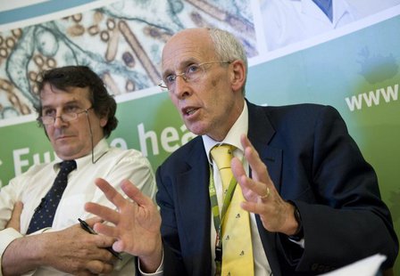 File photo of Professor Angus Nicoll (R) answering questions concerning swine flu at a news conference at the European Center for Disease Co File photo of Professor Angus Nicoll (R) answering questions concerning swine flu at a news conference at the European Center for Disease Co