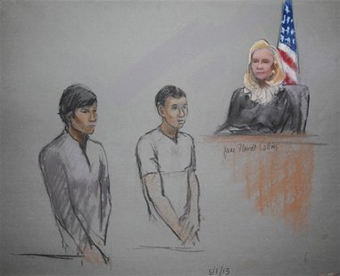 Defendants Dias Kadyrbayev (L) and Azamat Tazhayakov are pictured in a courtroom sketch, appearing in front of Federal Magistrate Marianne B Defendants Dias Kadyrbayev (L) and Azamat Tazhayakov are pictured in a courtroom sketch, appearing in front of Federal Magistrate Marianne B