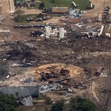 An aerial view shows the aftermath of a massive explosion at a fertilizer plant in the town of West, near Waco, Texas April 18, 2013. REUTER