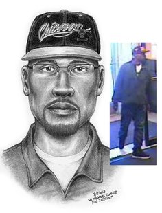 The suspect is seen here in a composite sketch and a video still taken from surveillance footage. The suspect is seen here in a composite sketch and a video still taken from surveillance footage.