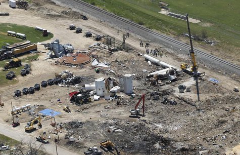The site of a fertilizer plant explosion in West, Texas is pictured from the air as U.S. President Barack Obama and First Lady Michelle Obam The site of a fertilizer plant explosion in West, Texas is pictured from the air as U.S. President Barack Obama and First Lady Michelle Obam
