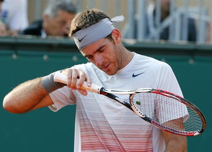 Juan Martin Del Potro of Argentina reacts during his match against Jarkko Nieminem of Finland during the Monte Carlo Masters in Monaco April Juan Martin Del Potro of Argentina reacts during his match against Jarkko Nieminem of Finland during the Monte Carlo Masters in Monaco April