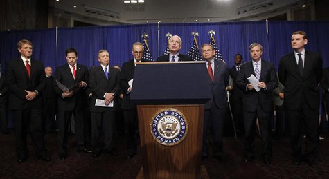 The U.S. Senate's "Gang on Eight" are pictured during a news briefing on Capitol Hill in Washington, April 18, 2013. REUTERS/Jason Reed The U.S. Senate's "Gang on Eight" are pictured during a news briefing on Capitol Hill in Washington, April 18, 2013. REUTERS/Jason Reed