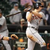 Detroit Tigers OF Don Kelly strokes a 14th inning single to plate the go-ahead run in Detroit's 7-3 victory over the Astros in Houston's Minute Maid Park on May 2, 2013. (photo courtesy Detroit Tigers) Detroit Tigers OF Don Kelly strokes a 14th inning single to plate the go-ahead run in Detroit's 7-3 victory over the Astros in Houston's Minute Maid Park on May 2, 2013. (photo courtesy Detroit Tigers)