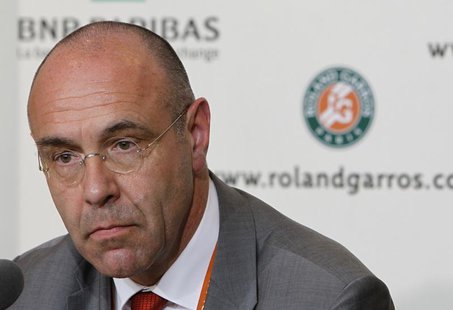 Tournament director Gilbert Ysern attends a news conference after the men's singles final match between Rafael Nadal of Spain and Novak Djok Tournament director Gilbert Ysern attends a news conference after the men's singles final match between Rafael Nadal of Spain and Novak Djok