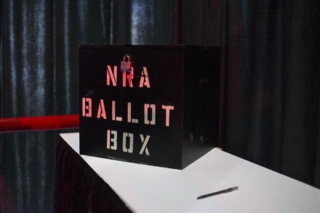 A NRA ballot box is seen inside a voting booth during the National Rifle Association's Annual Meeting of Members in Houston, Texas on May 4, A NRA ballot box is seen inside a voting booth during the National Rifle Association's Annual Meeting of Members in Houston, Texas on May 4,