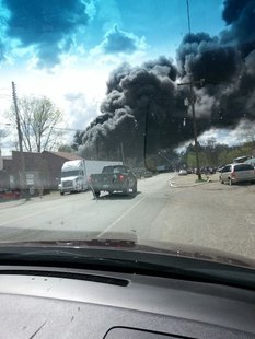 Smoke emerges from Cereal City Recycling, 6-1/2 Mile Rd. Smoke emerges from Cereal City Recycling, 6-1/2 Mile Rd.