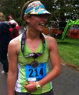 Michelle Grevenstuk of Otsego was the first female runner to cross the finish line in the 2013 Kalamazoo Marathon. Michelle Grevenstuk of Otsego was the first female runner to cross the finish line in the 2013 Kalamazoo Marathon.