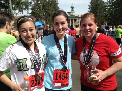 Ashley Logan of East Lansing, Elaine Clines of Maumee, Ohio & Staci Spears of Lake Orion ran the Kalamazoo half-marathon. Ashley Logan of East Lansing, Elaine Clines of Maumee, Ohio & Staci Spears of Lake Orion ran the Kalamazoo half-marathon.