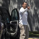 New York Yankees' Alex Rodriguez gestures as he arrives at the Yankees' minor league baseball complex in Tampa, Florida May 6, 2013. REUTERS