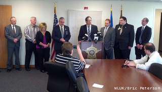 State and county leaders discuss a proposal to give counties an incentive to uncover fraud, waste and abuse in federal programs, at a May 6, 2013 news conference at the Brown Co. Sheriff's Office in Bellevue. (courtesy of FOX 11). State and county leaders discuss a proposal to give counties an incentive to uncover fraud, waste and abuse in federal programs, at a May 6, 2013 news conference at the Brown Co. Sheriff's Office in Bellevue. (courtesy of FOX 11).