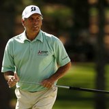 Fred Couples reacts to missing a bogey putt on the seventh green during third round play in the 2013 Masters golf tournament at the Augusta 