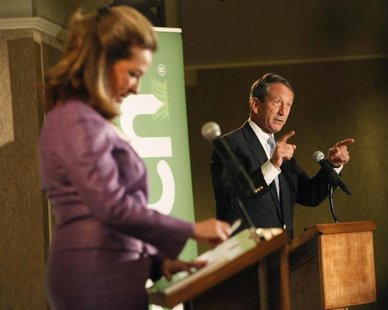 Former South Carolina Governor Mark Sanford makes a point to the moderators during a debate with Democrat Elizabeth Colbert Busch in Charles Former South Carolina Governor Mark Sanford makes a point to the moderators during a debate with Democrat Elizabeth Colbert Busch in Charles