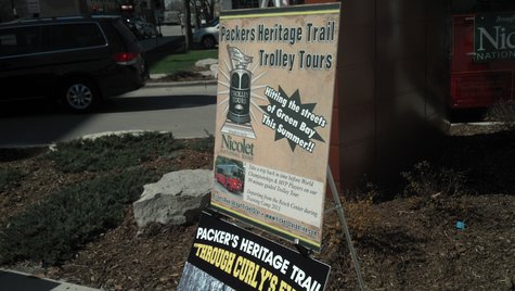 Green Bay Packers Heritage Trail promotional sign seen on May 7, 2013. Green Bay Packers Heritage Trail promotional sign seen on May 7, 2013.
