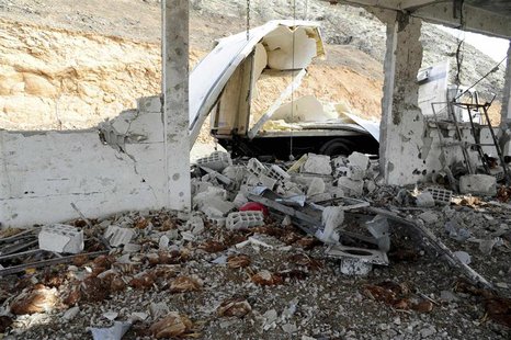 Damage is seen in what appears to be a chicken farm following an air strike near Damascus May 5, 2013, in this handout photograph distribute Damage is seen in what appears to be a chicken farm following an air strike near Damascus May 5, 2013, in this handout photograph distribute