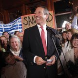 Former South Carolina Governor Mark Sanford celebrates his victory with a large crowd in the South Carolina first district congressional rac Former South Carolina Governor Mark Sanford celebrates his victory with a large crowd in the South Carolina first district congressional rac
