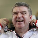 German Olympic Sports Confederation (Deutscher Olympischer Sportbund, DOSB) President Thomas Bach laughs during the kitting out session for German Olympic Sports Confederation (Deutscher Olympischer Sportbund, DOSB) President Thomas Bach laughs during the kitting out session for
