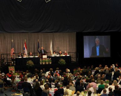 Governor Rick Snyder (R-Ann Arbor) addresses the Tulip Time Festival Luncheon in Holland. (Photo courtesy Tulip Time Festival) Governor Rick Snyder (R-Ann Arbor) addresses the Tulip Time Festival Luncheon in Holland. (Photo courtesy Tulip Time Festival)