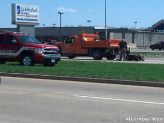 Emergency crews respond to a crash between a moped and an Outagamie County truck on Hwy. CE east of Appleton, May 8, 2013. (courtesy of FOX 11). Emergency crews respond to a crash between a moped and an Outagamie County truck on Hwy. CE east of Appleton, May 8, 2013. (courtesy of FOX 11).