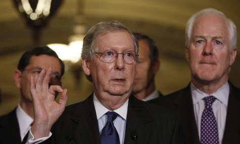 Senate Minority Leader Mitch McConnell (C) holds a news conference with fellow Republicans on Capitol Hill in Washington April 9, 2013. REUT Senate Minority Leader Mitch McConnell (C) holds a news conference with fellow Republicans on Capitol Hill in Washington April 9, 2013. REUT