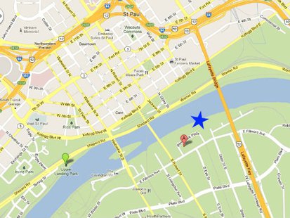 St Paul MN location where Kira Steger Trevino's body was found (blue star). Map courtesy Google.
St Paul MN location where Kira Steger Trevino's body was found (blue star). Map courtesy Google.