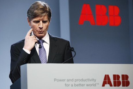 ABB's Chief Executive Officer Joe Hogan gestures while attending the company's annual news conference in Zurich February 14, 2013. REUTERS/M ABB's Chief Executive Officer Joe Hogan gestures while attending the company's annual news conference in Zurich February 14, 2013. REUTERS/M