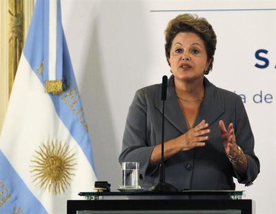 Brazil's President Dilma Rousseff gives a joint statement with her Argentine counterpart Cristina Fernandez de Kirchner (not pictured) at th Brazil's President Dilma Rousseff gives a joint statement with her Argentine counterpart Cristina Fernandez de Kirchner (not pictured) at th